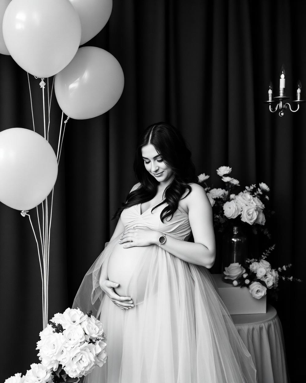 Expectant mother resting her hands, photographed at home