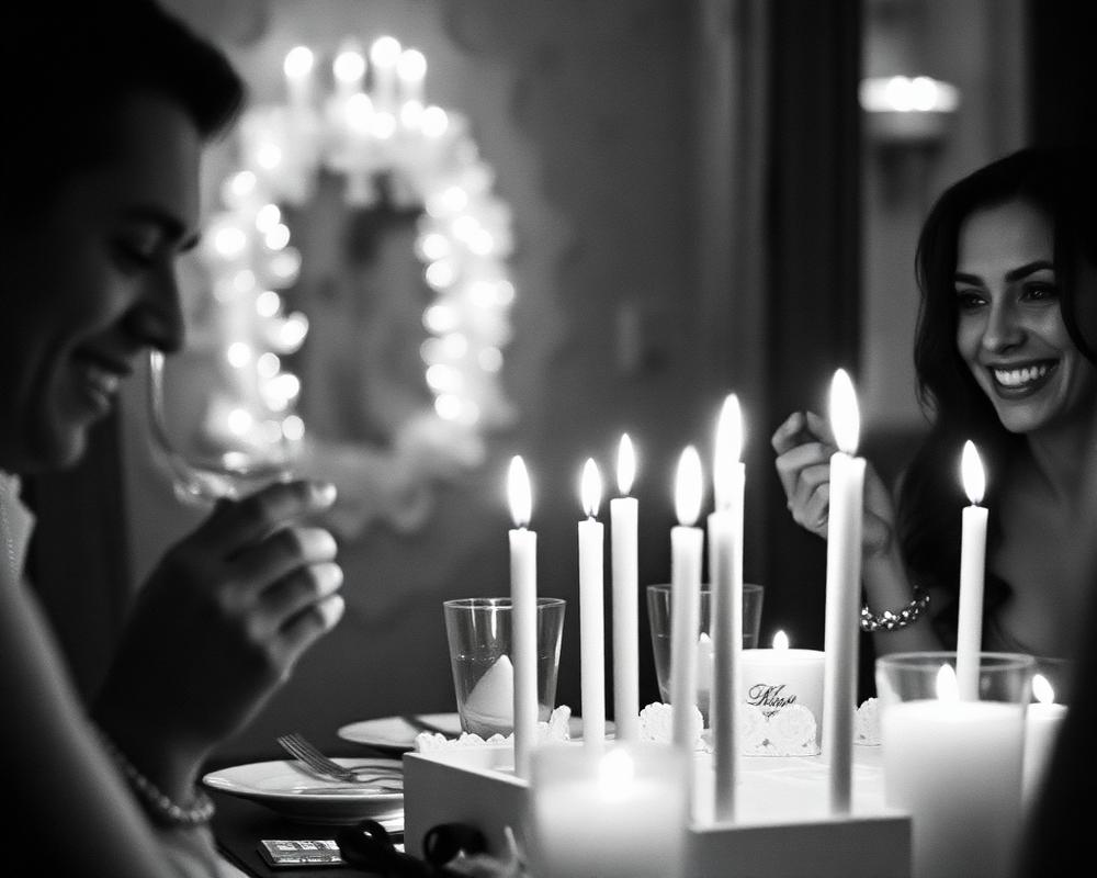 Faces lit by candlelight at a family birthday