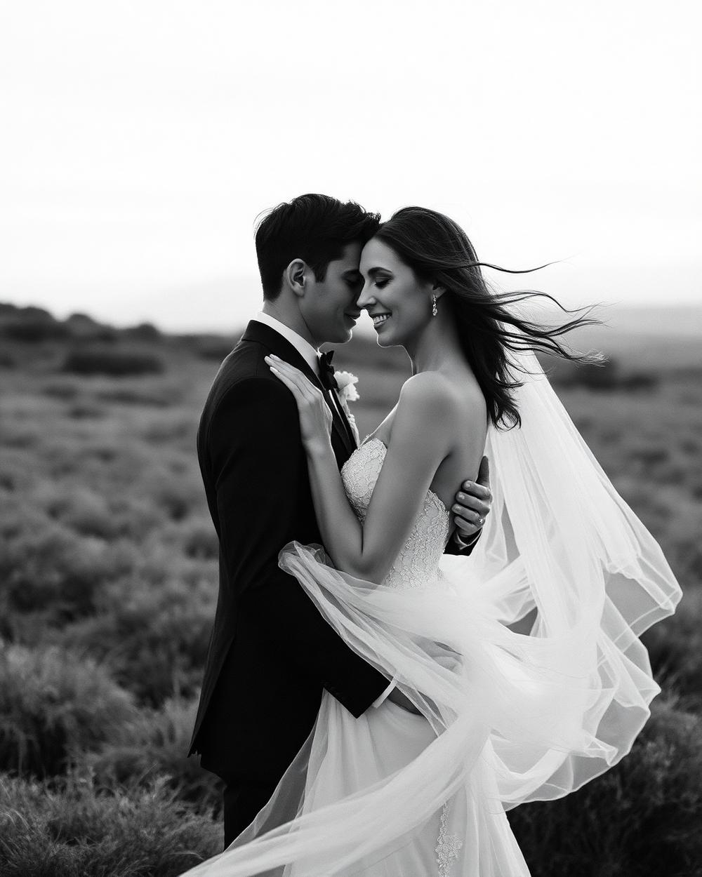 Couple on a windswept ridge at last light