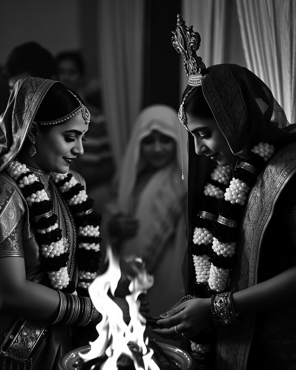 Hands above the sacred fire during a Hindu ceremony