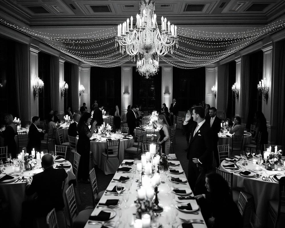 Candlelit reception table before the guests arrive